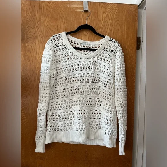 Boden White crochet Crew Neck Sweater with Textured Knit Design 14 - Picture 2 of 8